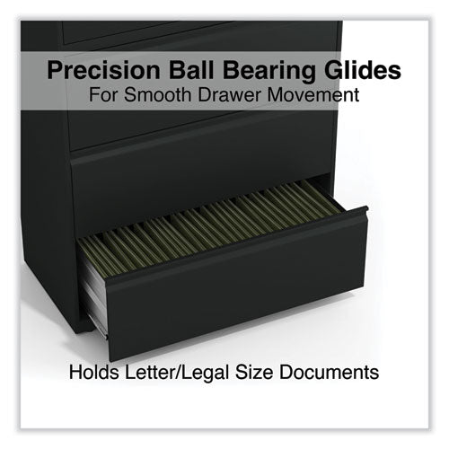 Image of Alera® Lateral File, 5 Legal/Letter/A4/A5-Size File Drawers, Black, 36" x 18.63" x 67.63"