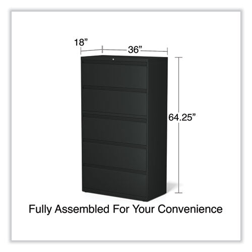 Image of Alera® Lateral File, 5 Legal/Letter/A4/A5-Size File Drawers, Black, 36" x 18.63" x 67.63"