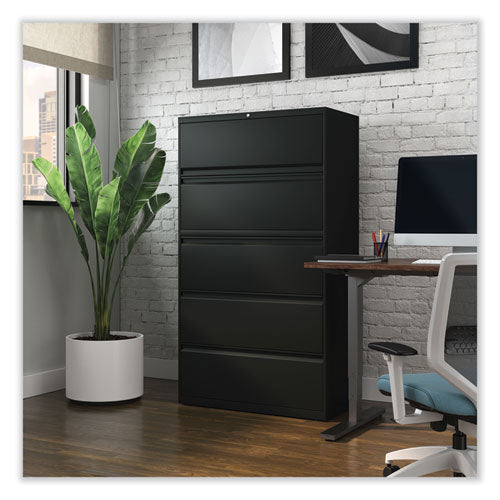 Image of Alera® Lateral File, 5 Legal/Letter/A4/A5-Size File Drawers, Black, 36" x 18.63" x 67.63"