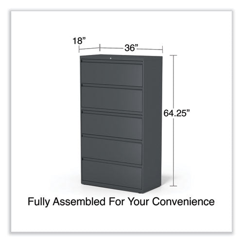 Image of Alera® Lateral File, 5 Legal/Letter/A4/A5-Size File Drawers, Charcoal, 36" x 18.63" x 67.63"