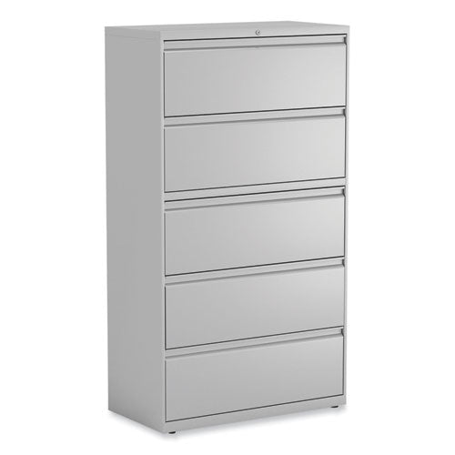 Image of Alera® Lateral File, 5 Legal/Letter/A4/A5-Size File Drawers, Light Gray, 36" x 18.63" x 67.63"