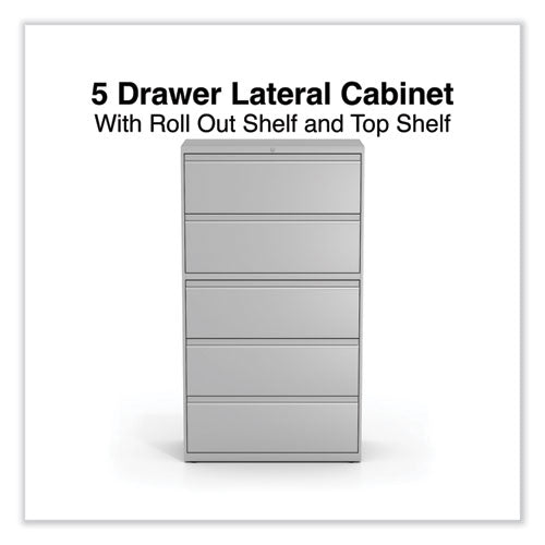 Image of Alera® Lateral File, 5 Legal/Letter/A4/A5-Size File Drawers, Light Gray, 36" x 18.63" x 67.63"