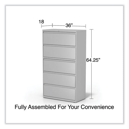 Image of Alera® Lateral File, 5 Legal/Letter/A4/A5-Size File Drawers, Light Gray, 36" x 18.63" x 67.63"