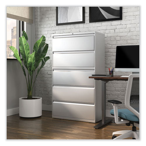 Image of Alera® Lateral File, 5 Legal/Letter/A4/A5-Size File Drawers, Light Gray, 36" x 18.63" x 67.63"