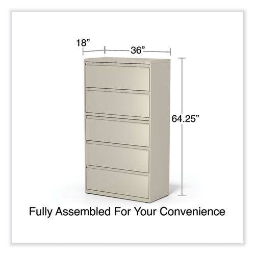 Image of Alera® Lateral File, 5 Legal/Letter/A4/A5-Size File Drawers, Putty, 36" x 18.63" x 67.63"