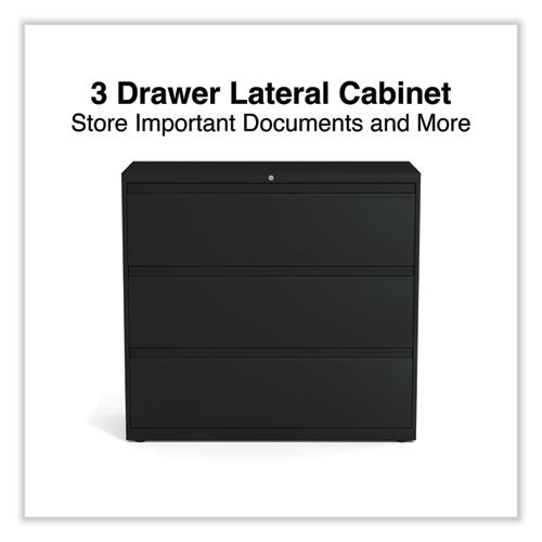 Image of Alera® Lateral File, 3 Legal/Letter/A4/A5-Size File Drawers, Black, 42" x 18.63" x 40.25"