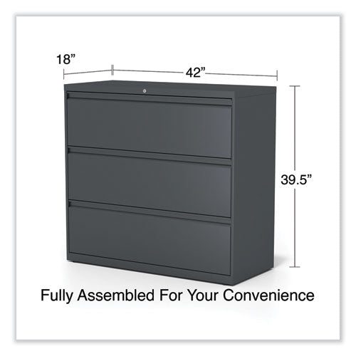 Image of Alera® Lateral File, 3 Legal/Letter/A4/A5-Size File Drawers, Charcoal, 42" x 18.63" x 40.25"