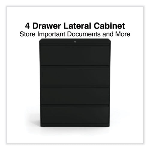 Image of Alera® Lateral File, 4 Legal/Letter-Size File Drawers, Black, 42" x 18.63" x 52.5"