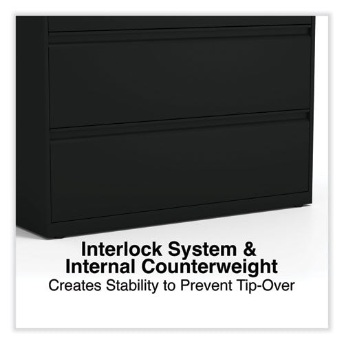 Image of Alera® Lateral File, 4 Legal/Letter-Size File Drawers, Black, 42" x 18.63" x 52.5"