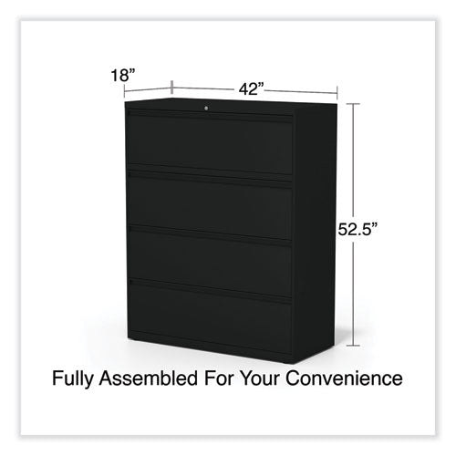 Image of Alera® Lateral File, 4 Legal/Letter-Size File Drawers, Black, 42" x 18.63" x 52.5"