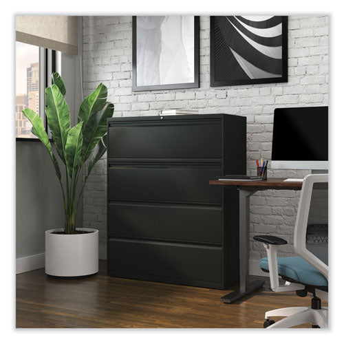 Image of Alera® Lateral File, 4 Legal/Letter-Size File Drawers, Black, 42" x 18.63" x 52.5"