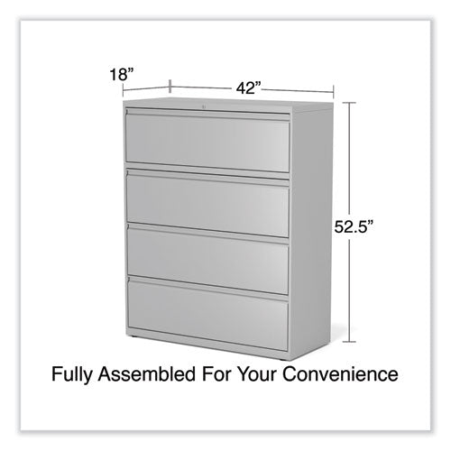 Image of Alera® Lateral File, 4 Legal/Letter-Size File Drawers, Light Gray, 42" x 18.63" x 52.5"