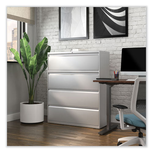 Image of Alera® Lateral File, 4 Legal/Letter-Size File Drawers, Light Gray, 42" x 18.63" x 52.5"