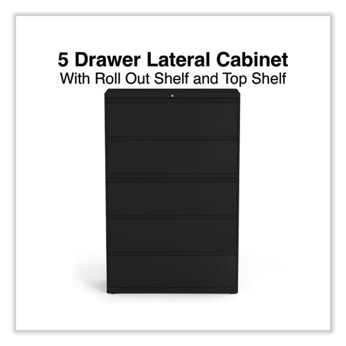 Image of Alera® Lateral File, 5 Legal/Letter/A4/A5-Size File Drawers, Black, 42" x 18.63" x 67.63"