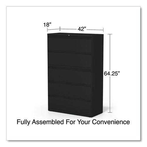 Image of Alera® Lateral File, 5 Legal/Letter/A4/A5-Size File Drawers, Black, 42" x 18.63" x 67.63"