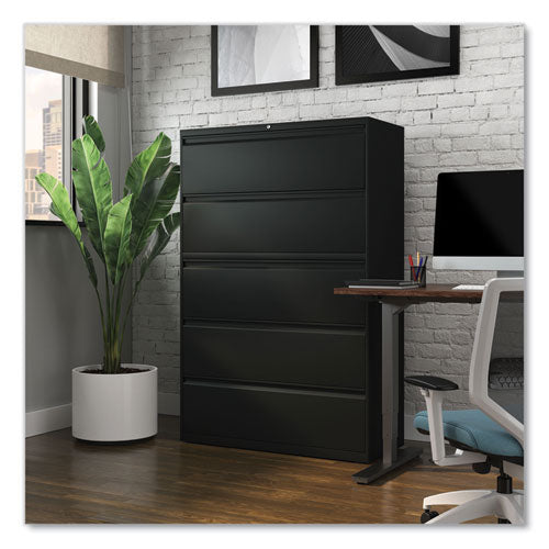Image of Alera® Lateral File, 5 Legal/Letter/A4/A5-Size File Drawers, Black, 42" x 18.63" x 67.63"