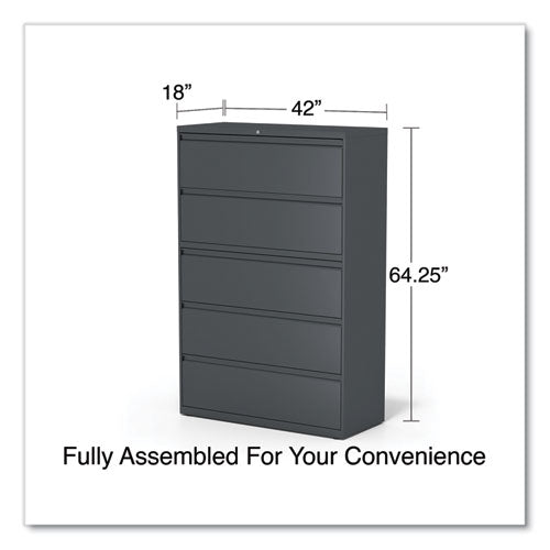 Image of Alera® Lateral File, 5 Legal/Letter/A4/A5-Size File Drawers, Charcoal, 42" x 18.63" x 67.63"