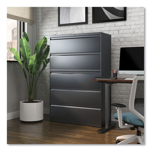 Image of Alera® Lateral File, 5 Legal/Letter/A4/A5-Size File Drawers, Charcoal, 42" x 18.63" x 67.63"