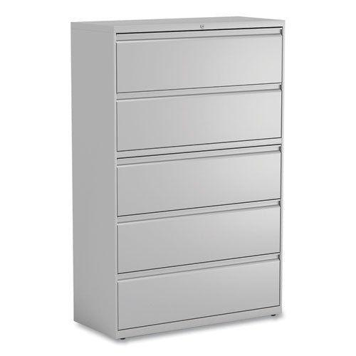 Image of Alera® Lateral File, 5 Legal/Letter/A4/A5-Size File Drawers, 1 Roll-Out Posting Shelf, Light Gray, 42" x 18.63" x 67.63"