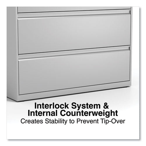 Image of Alera® Lateral File, 5 Legal/Letter/A4/A5-Size File Drawers, 1 Roll-Out Posting Shelf, Light Gray, 42" x 18.63" x 67.63"