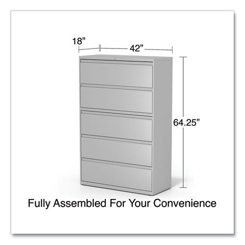 Image of Alera® Lateral File, 5 Legal/Letter/A4/A5-Size File Drawers, 1 Roll-Out Posting Shelf, Light Gray, 42" x 18.63" x 67.63"