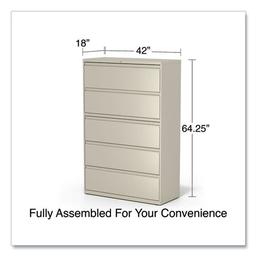 Image of Alera® Lateral File, 5 Legal/Letter/A4/A5-Size File Drawers, Putty, 42" x 18.63" x 67.63"