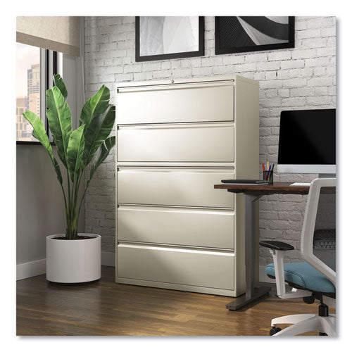 Image of Alera® Lateral File, 5 Legal/Letter/A4/A5-Size File Drawers, Putty, 42" x 18.63" x 67.63"