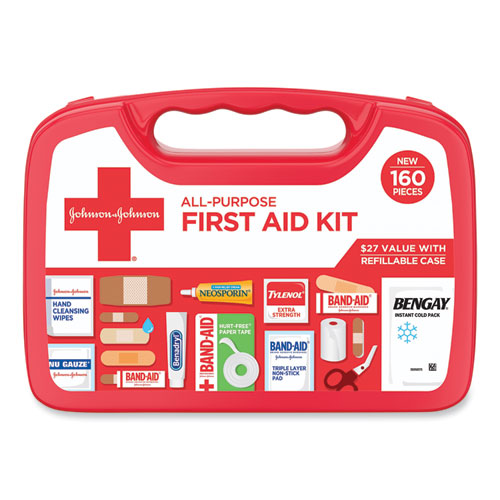 Image of Johnson & Johnson® Red Cross® All-Purpose First Aid Kit, 160 Pieces, Plastic Case