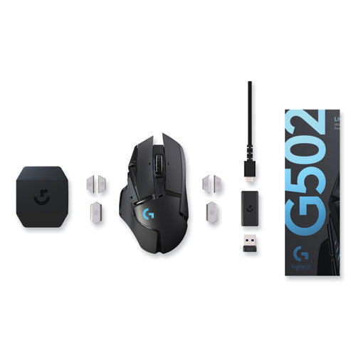 Image of Logitech® G502 LIGHTSPEED Wireless Gaming Mouse, 2.4 GHz Frequency/33 ft Wireless Range, Right Hand Use, Black