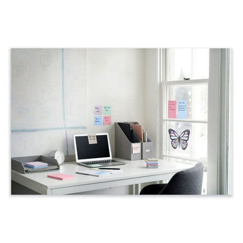 Image of Post-it® Notes Super Sticky 100% Recycled Paper Super Sticky Notes, 3" x 3", Wanderlust Pastels, 70 Sheets/Pad, 5 Pads/Pack