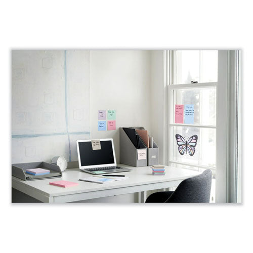 Image of Post-it® Notes Super Sticky 100% Recycled Paper Super Sticky Notes, 3" x 3", Wanderlust Pastels, 70 Sheets/Pad, 12 Pads/Pack