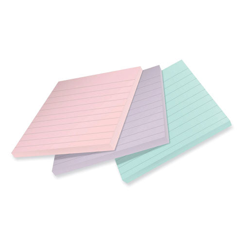 Image of Post-it® Notes Super Sticky 100% Recycled Paper Super Sticky Notes, Ruled, 4" x 4", Wanderlust Pastels, 70 Sheets/Pad, 3 Pads/Pack