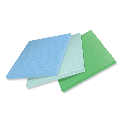 Image of Post-it® Notes Super Sticky 100% Recycled Paper Super Sticky Notes, Ruled, 4" x 4", Oasis, 70 Sheets/Pad, 3 Pads/Pack