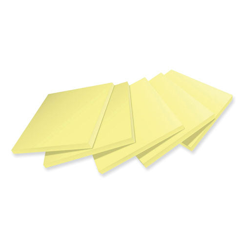 Image of Post-it® Notes Super Sticky 100% Recycled Paper Super Sticky Notes, 3" x 3", Canary Yellow, 70 Sheets/Pad, 5 Pads/Pack