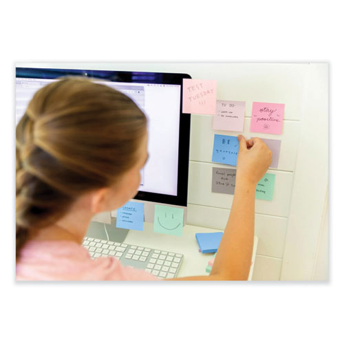 Image of Post-it® Notes Super Sticky 100% Recycled Paper Super Sticky Notes, 3" x 3", Wanderlust Pastels, 70 Sheets/Pad, 5 Pads/Pack