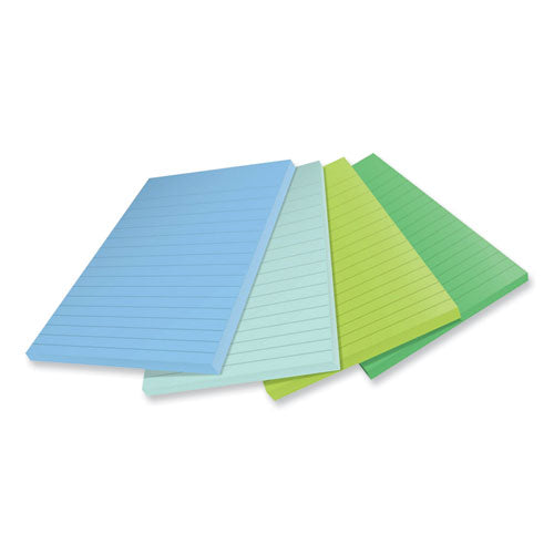Image of Post-it® Notes Super Sticky 100% Recycled Paper Super Sticky Notes, Ruled, 4" x 6", Oasis, 45 Sheets/Pad, 4 Pads/Pack