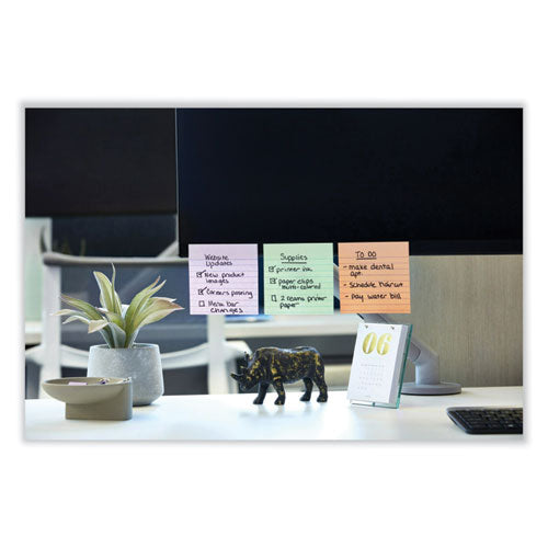 Image of Post-it® Notes Super Sticky 100% Recycled Paper Super Sticky Notes, Ruled, 4" x 4", Wanderlust Pastels, 70 Sheets/Pad, 3 Pads/Pack
