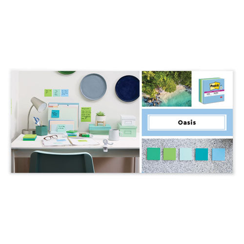 Image of Post-it® Notes Super Sticky 100% Recycled Paper Super Sticky Notes, Ruled, 4" x 6", Oasis, 45 Sheets/Pad, 4 Pads/Pack