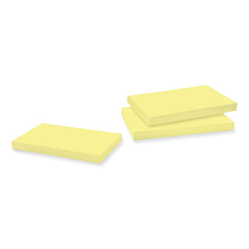 Image of Post-it® Notes Super Sticky 100% Recycled Paper Super Sticky Notes, 3" x 5", Canary Yellow, 70 Sheets/Pad, 12 Pads/Pack