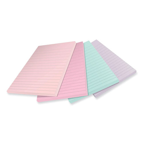 Image of Post-it® Notes Super Sticky 100% Recycled Paper Super Sticky Notes, Ruled, 4" x 6", Wanderlust Pastels, 45 Sheets/Pad, 4 Pads/Pack
