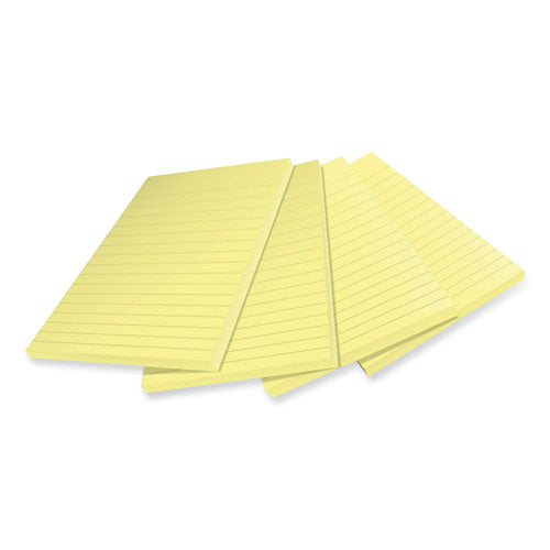 Image of Post-it® Notes Super Sticky 100% Recycled Paper Super Sticky Notes, Ruled, 4" x 6", Canary Yellow, 45 Sheets/Pad, 4 Pads/Pack