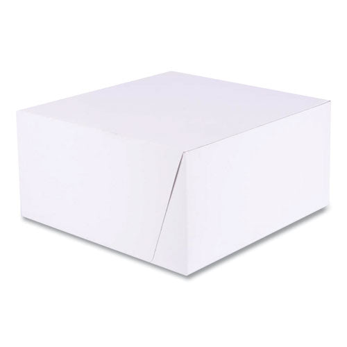 Image of SCT® White One-Piece Non-Window Bakery Boxes, Standard, 10 x 10 x 5, White/Brown, Paper, 100/Bundle
