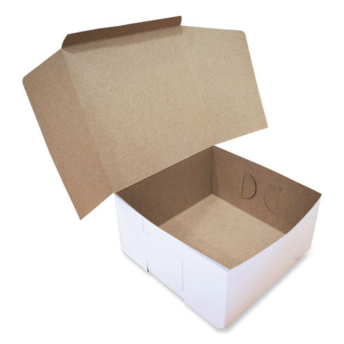 Image of SCT® White One-Piece Non-Window Bakery Boxes, Standard, 10 x 10 x 5, White/Brown, Paper, 100/Bundle