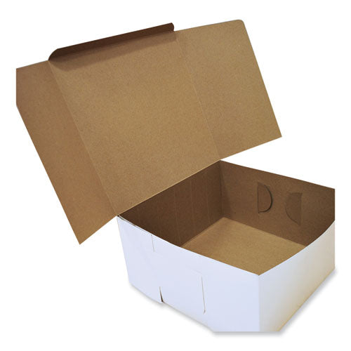 Image of SCT® White One-Piece Non-Window Bakery Boxes, Standard, 12 x 12 x 6, White/Brown, Paper, 50/Bundle