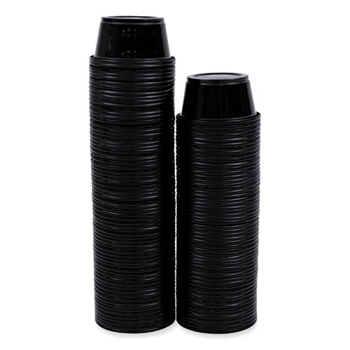 Image of Boardwalk® Souffle/Portion Cups, 2 oz, Plastic, Black, 125/Sleeve, 20 Sleeves/Carton