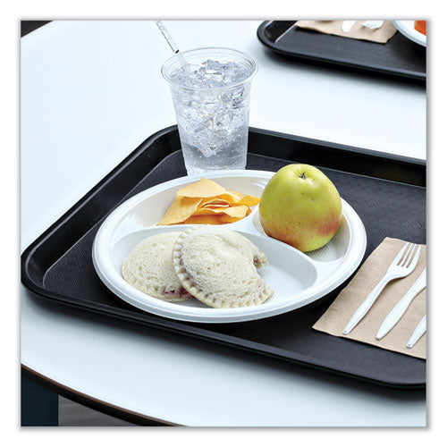 Image of Boardwalk® Hi-Impact Plastic Dinnerware, 3-Compartment Plate, 10" dia, White, 500/Carton