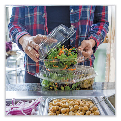 Image of World Centric® PLA Hinged Clamshells, 46 oz, 8.3 x 8.6 x 3.1, Clear, Plastic, 300/Carton