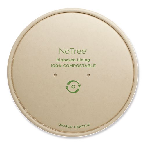 Image of World Centric® Paper Lids for Bowls. 5.9" Diameter, Natural, 300/Carton