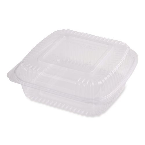 Image of World Centric® PLA Hinged Clamshells, 46 oz, 8.3 x 8.6 x 3.1, Clear, Plastic, 300/Carton