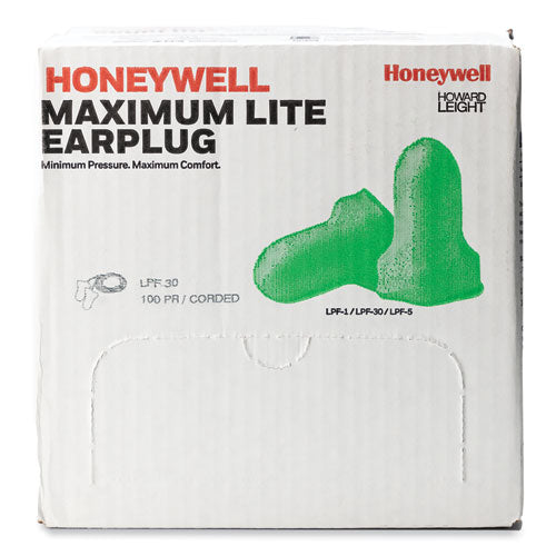 Image of Howard Leight® by Honeywell MAXIMUM Lite Single-Use Earplugs, Corded, 30NRR, Green, 100 Pairs